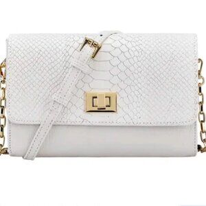 NWOT + Dustbag GiGi New York White Croco Crossbody/Clutch with Gold